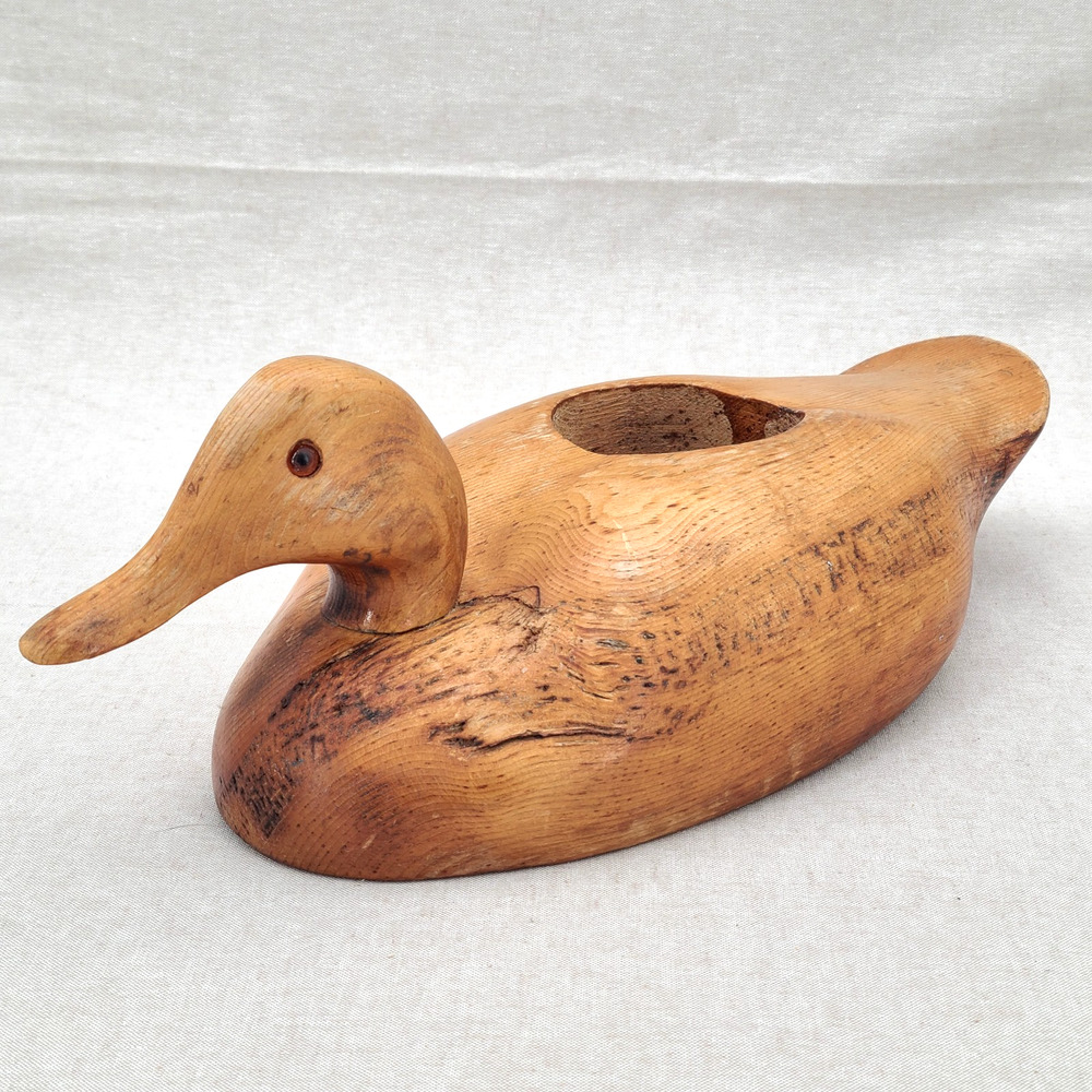 Vintage Rustic Wooden Decoy Duck Candle Holder handmade carved Cabin Decor